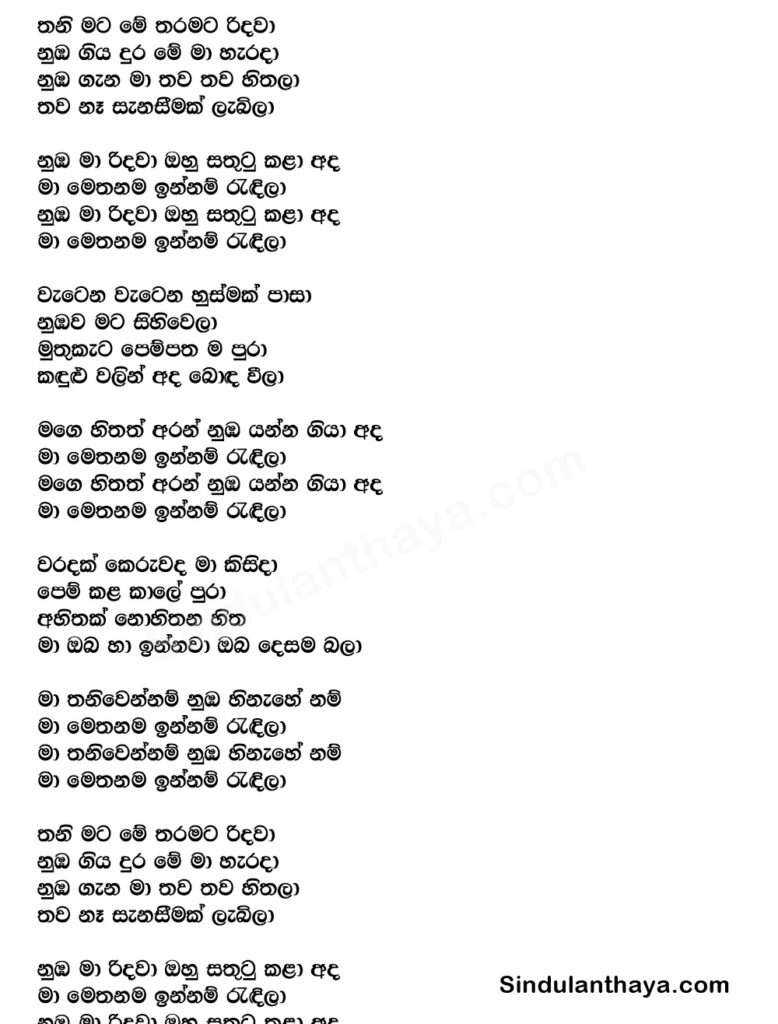 Thani Mata Song Lyrics Damith Asanka